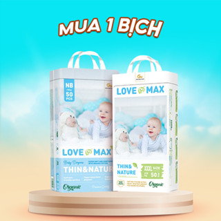 [1 BỊCH TẶNG TÚI LUXURY] Tã Bỉm Love Max Mỏng Nhẹ, 100% Organic An Toàn Cho Làn Da Của Bé