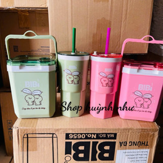 [CHÍNH HÃNG]Combo bình vuông BIBI 1,2 lít giữ nhiệt + 1 cái ly ống hút 600ml nhựa Tý Liên