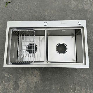 Chậu rửa bát 2 hố kích thước 81x47 cm nano bạc chống bám bẩn, chống trầy xước
