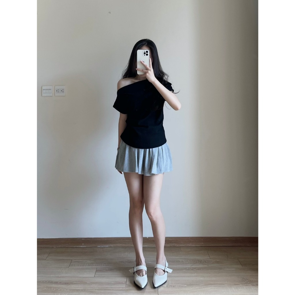 Áo Thun Lệch Vai Xếp Ly, Áo Kiểu Sườn Nhún Eo Thanh Lịch, Áo Phông Form Vừa Chất Vải Co Dãn Mềm Mịn | BigBuy360 - bigbuy360.vn