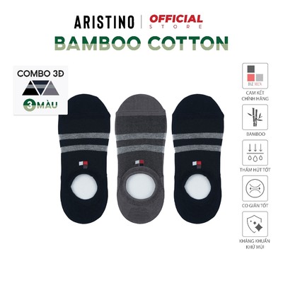 COMBO 3 Đôi Tất, Vớ nam ARISTINO BIZMEN cổ ngắn kẻ ngang silicol chống trượt kháng khuẩn BSC005.CB3