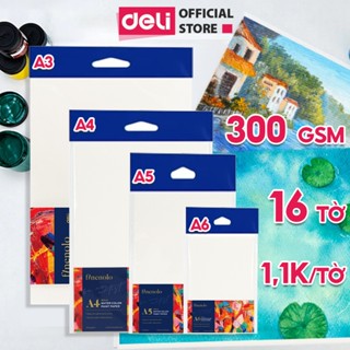 Combo 16 Tờ Giấy Vẽ Màu Nước 300gsm A3 A4 A5 A6 Deli - Tô Màu Gouache Acrylic Water Color - Giấy Dày Không Dễ Rách