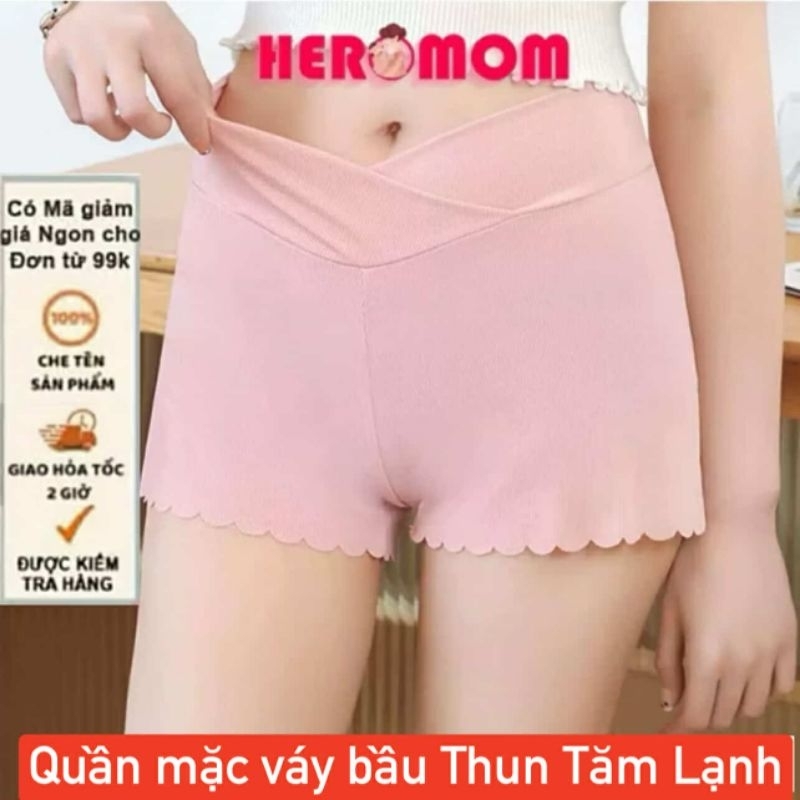Quần đùi bầu mặc trong váy chất Thun Tăm Lạnh cạp chéo nâng đỡ bụng bầu đẹp cao cấp Heromom Store