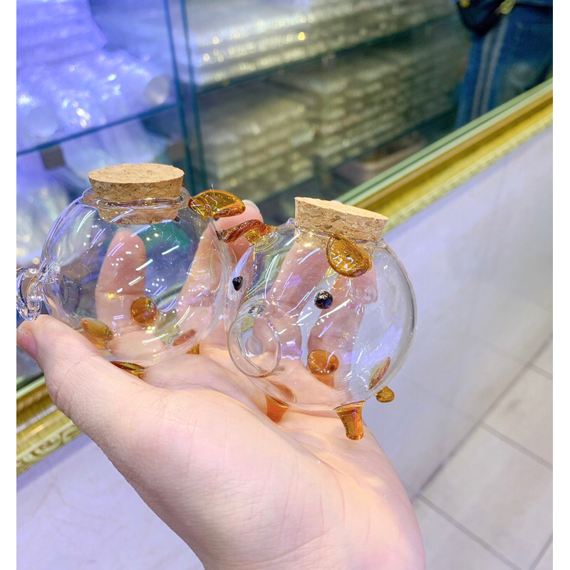 Heo thuỷ tinh nút gỗ đựng nhẫn vàng siêu xinh Minh Hằng Jewelry