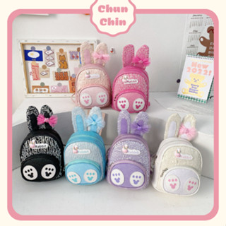 BL012 Chun Chin | Balo Da Đính Cườm Tai Thỏ Rabbit  20x19x10cm  Cho Bé Gái 