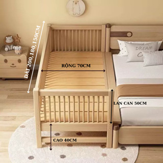 Giường ngủ cho bé ghép cạnh giường bố mẹ chất liệu gỗ thông tự nhiên kích thước 1M5X70CM