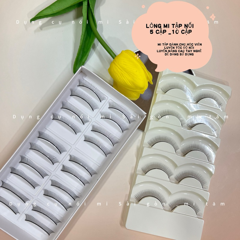 Mi tập nối 5 cặp- 10 cặp, dành cho người mới tập nối _ Dụng cụ nối mi _ Phụ liệu nối mi Mi Tâm