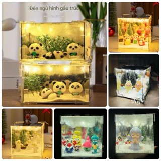 Hộp đèn mica đèn ngủ gấu trúc tráng gương decor phòng ngủ chill quà tặng người yêu, tặng bé gái xinh xắn dễ thương