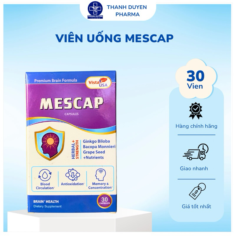 MESCAP Viên uống bổ não hổ trợ và phòng ngừa đột quỵ, giúp ổn định tim mạch và huyết áp