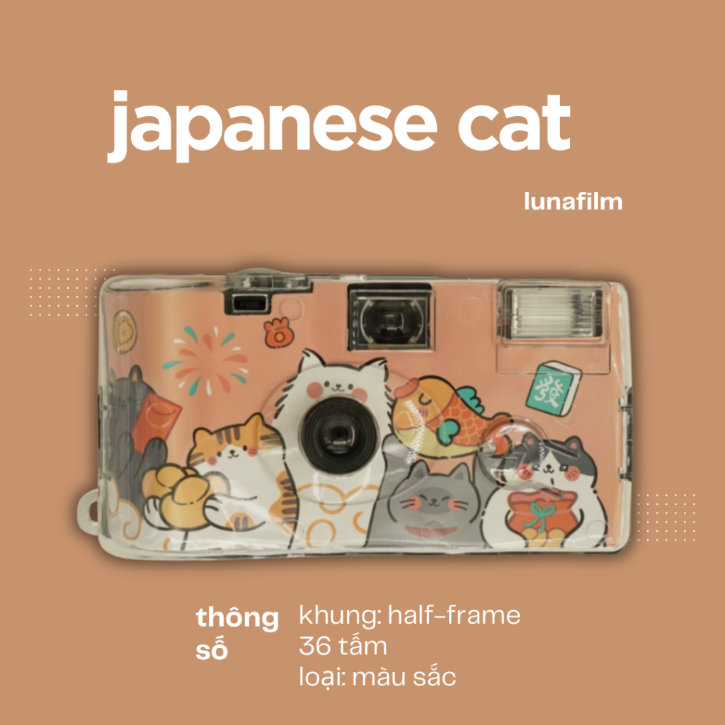 [luna] máy film một lần 36 tấm màu sắc halfframe nửa khung MÈO NHẬT cam