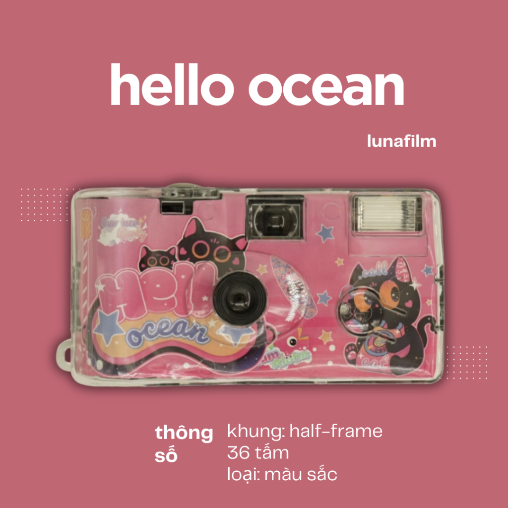[luna] máy film một lần 36 tấm màu sắc halfframe nửa khung HELLO OCEAN mèo hồng