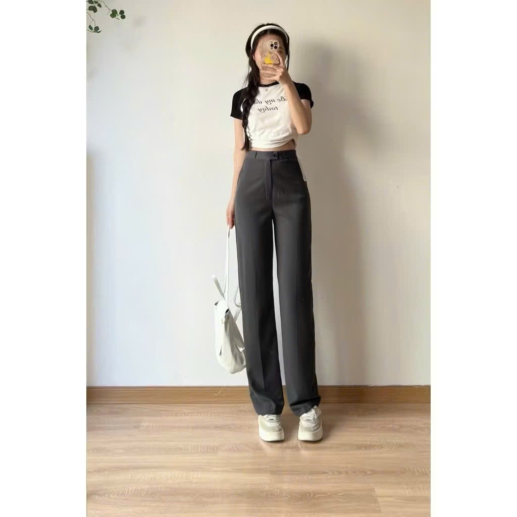 Quần ống suông basic túi cạp lệch, Quần tây nữ suông đi học, đi làm chất vải xịn Okélla | BigBuy360 - bigbuy360.vn