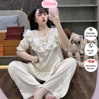 Đồ ngủ nữ tiểu thư bánh bèo áo cộc quần dài chất liệu lụa latin cao cấp , đồ bộ mặc nhà cho nữ