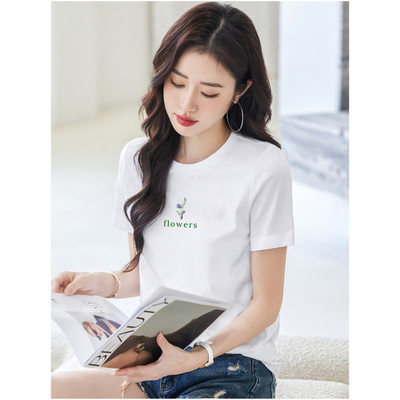 Áo phông nữ dáng vừa NA01 in chữ "FLOWERS" chất liệu thun cotton Loza VT8229