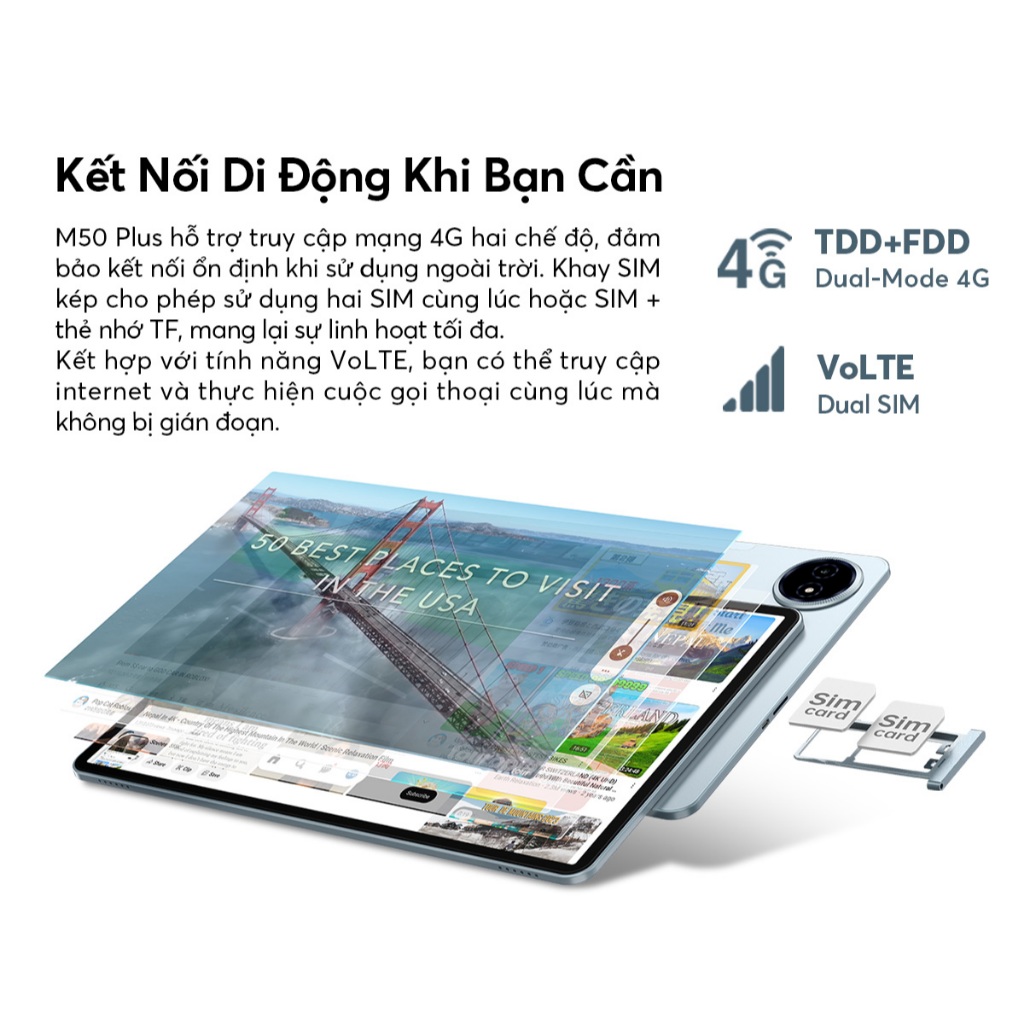 Máy Tính Bảng TECLAST M50 Plus Tablet 6GB/128GB | Màn hình 10.1inch | Chip MediaTek G85 | 7000mAh - Bảo hành 12 tháng | BigBuy360 - bigbuy360.vn