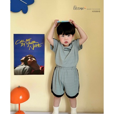 Set bộ cộc tay Beemo phối viền in hình vải thun thể thao thoáng mát cho bé trai từ 9-24kg 4058BHB