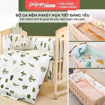 Bộ Ga Nệm PAKEY Nhiều Họa Tiết Xinh Xắn Cho Bé Yêu, Bộ Quây Nôi Cũi Giường Lõi Bông Cao Cấp