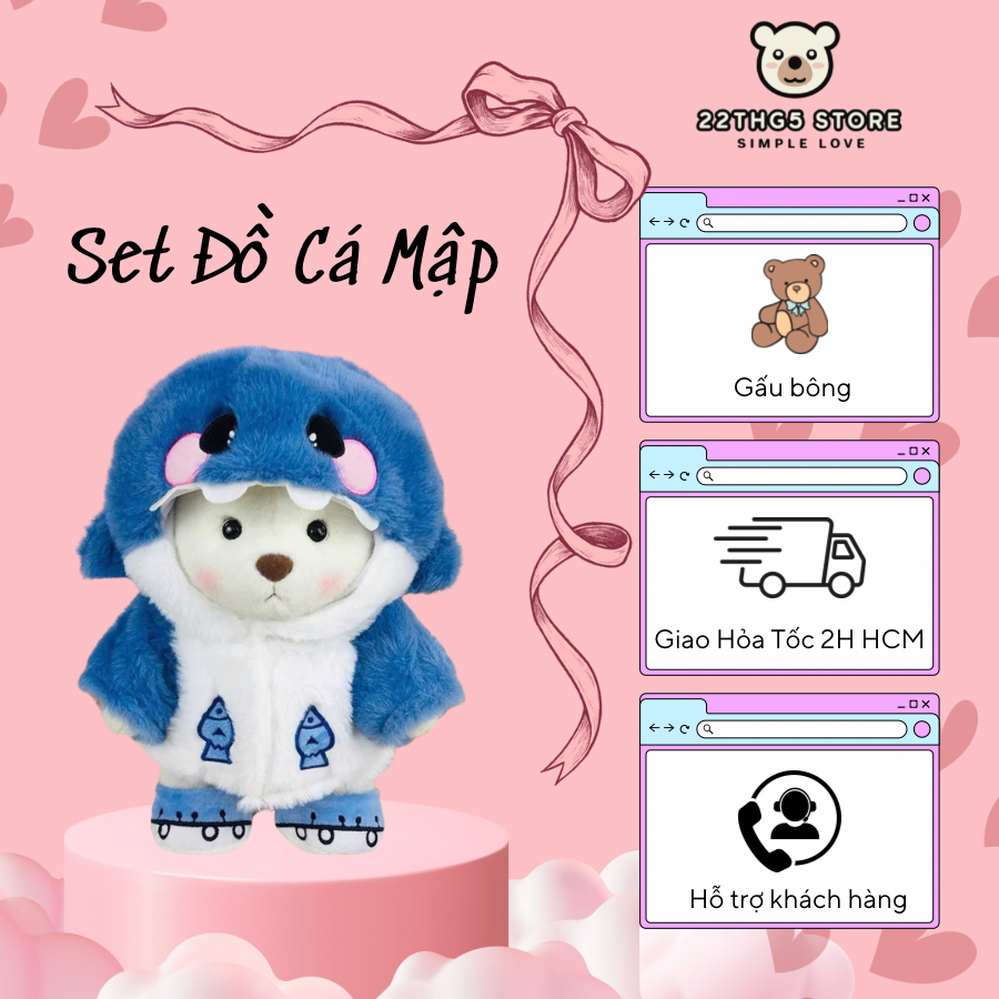 Set Đồ Cá Mập Cho Gấu Bông Lena 22thg5