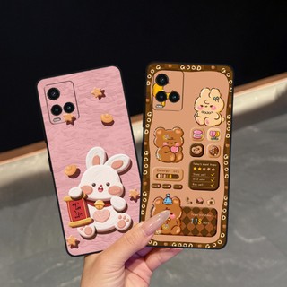 Ốp lưng Vivo Y21 / Y21s - Vivo Y33s in hình nền caro gấu thỏ, gấu bear cute