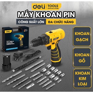 Máy Khoan Cầm Tay, Máy Bắn Vít Deli Pin 12V 6 Chức Năng Chính Hãng -Bảo hành 12 tháng- Đục Gỗ Tường