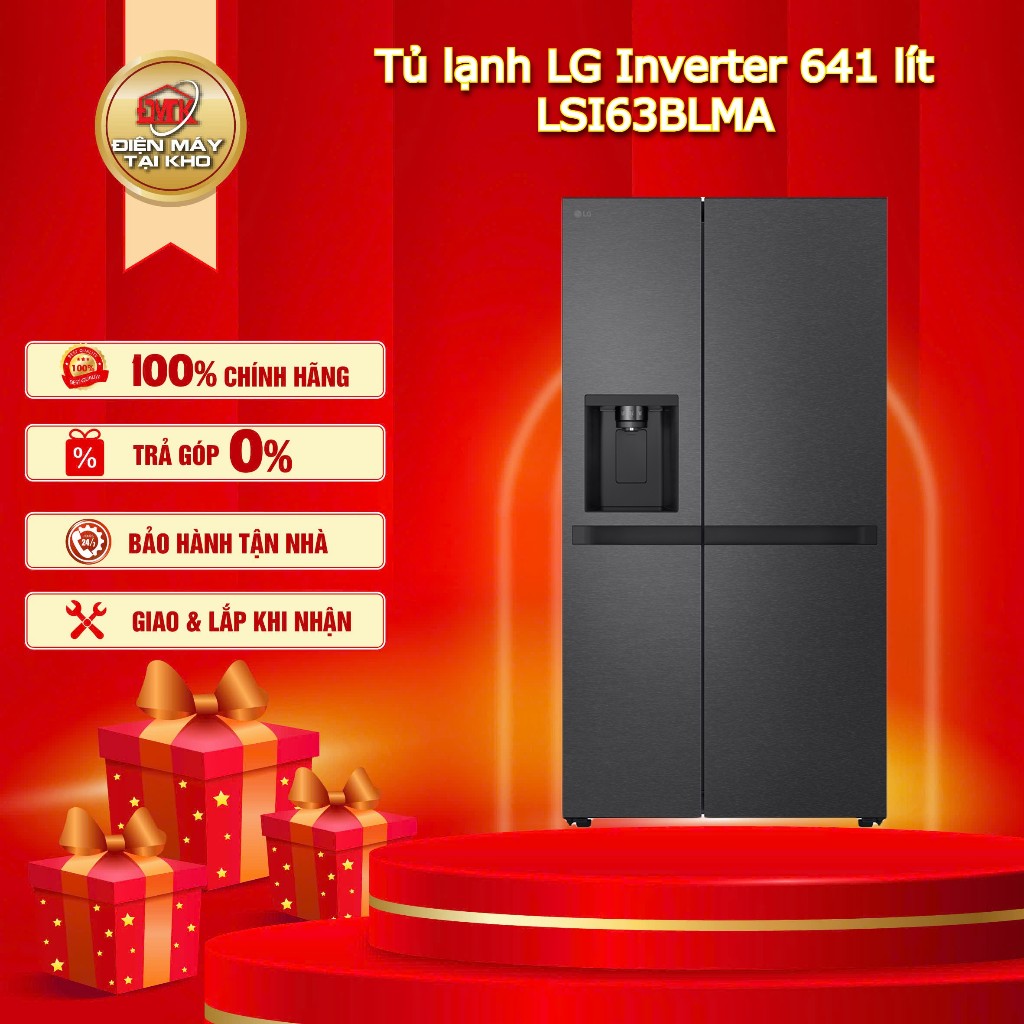 Tủ lạnh LG Inverter 641 lít Side By Side LSI63BLMA – 2 cửa – Lấy nước ngoài & Làm đá tự động – Smart