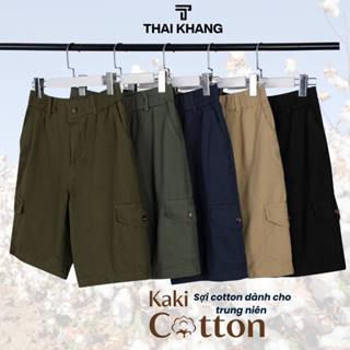 Quần short kaki túi hộp trung niên Thái Khang quần short lưng chun thoải mái vải cotton QUAN10