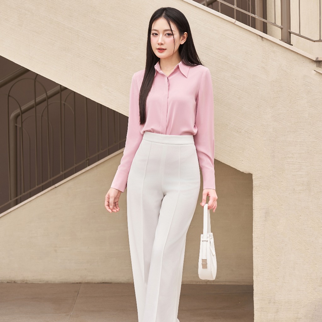 Áo sơ mi công sở nữ đẹp kiểu Hàn Quốc form rộng tay dài chất lụa cao cấp màu Trắng Be Đen Xanh LEERY SM-01 | BigBuy360 - bigbuy360.vn