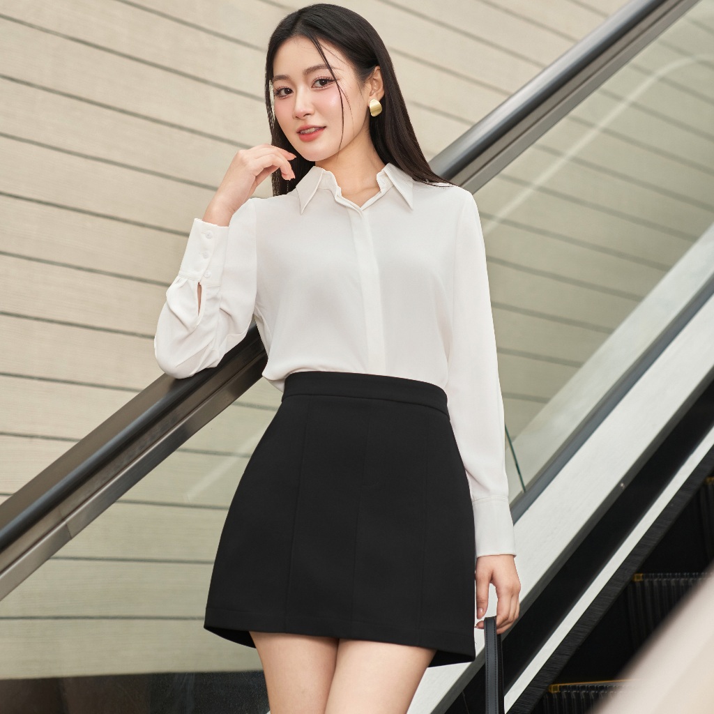 Áo sơ mi công sở nữ đẹp kiểu Hàn Quốc form rộng tay dài chất lụa cao cấp màu Trắng Be Đen Xanh LEERY SM-01 | BigBuy360 - bigbuy360.vn