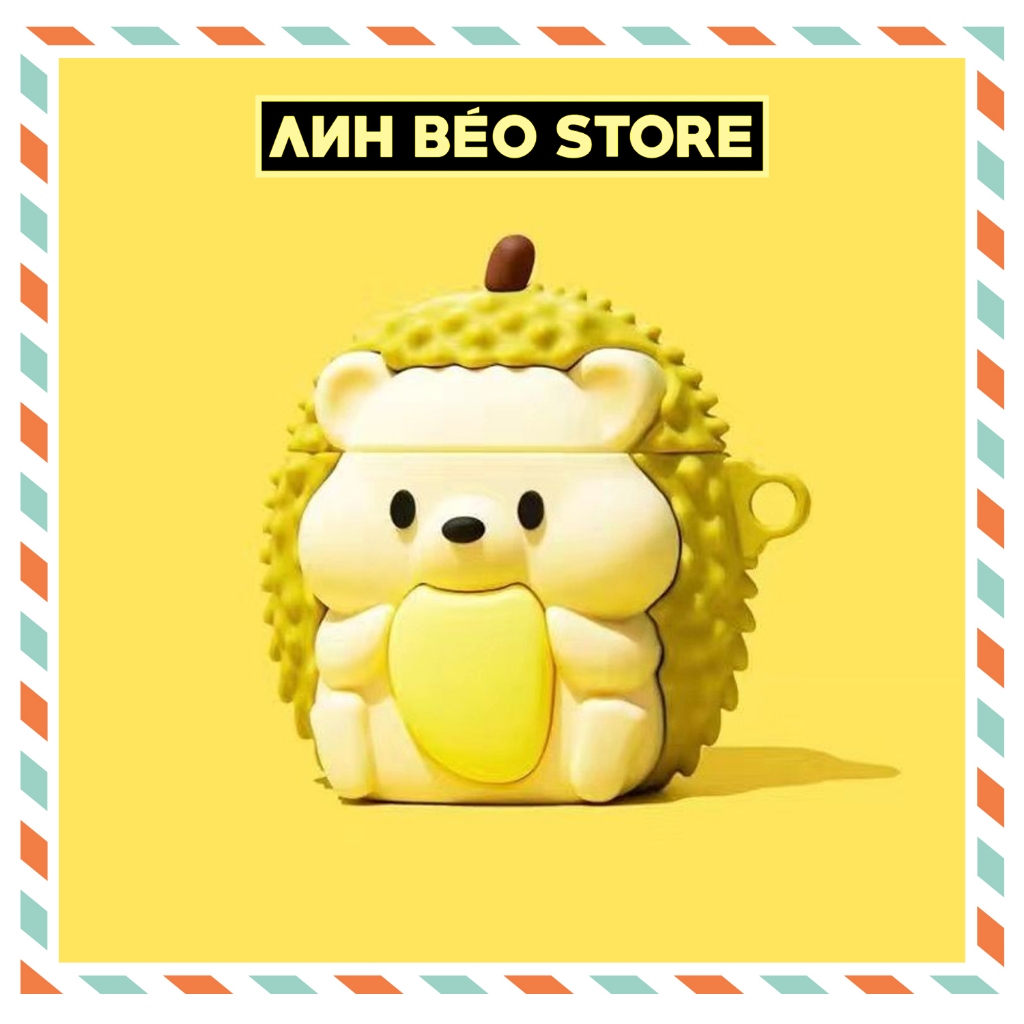 Vỏ Ốp Airpod 2 3 Pro Pro 2 Nhím Sầu Riêng kèm móc khóa, Bọc Case Airpods cute