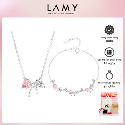 Bộ trang sức LAMY Dây chuyền và lắc tay bạc Crystal Bow Silver 6325 & 2255