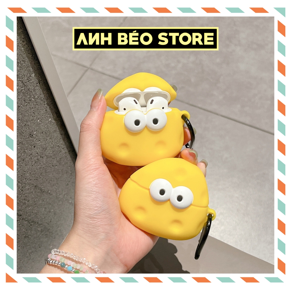 Vỏ Ốp Airpod 2 3 4 Pro Pro 2 Phomat Mắt to kèm móc khóa, Case Airpods Phomat Cute