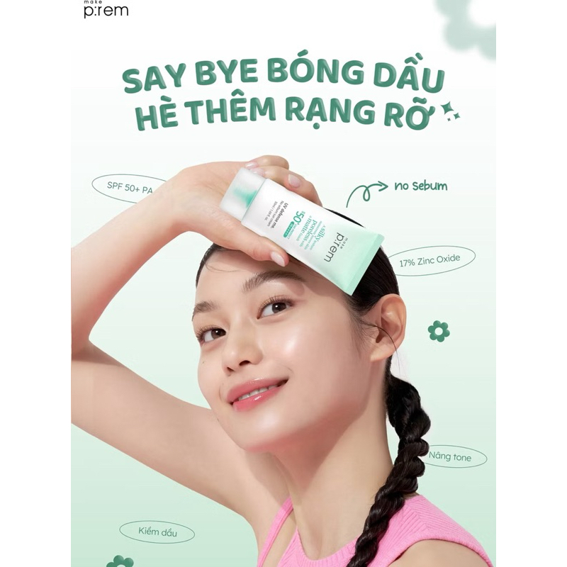 Kem chống nắng Prem KCN Make p:rem UV Defense Me. SPF 50+ chống nắng phổ rộng kiềm dầu nâng tông