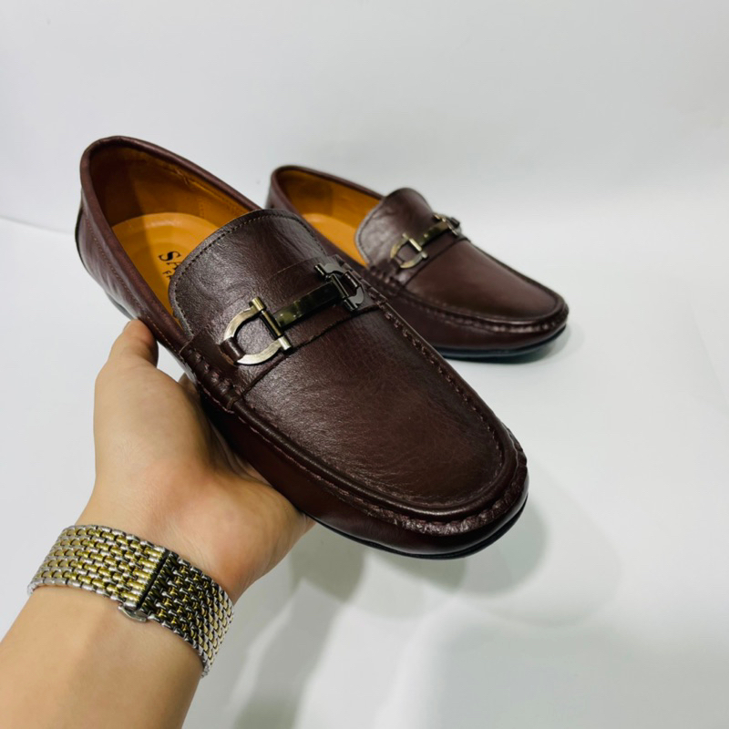 Giày mọi nam da bò cao cấp đế cao su khâu - Moca