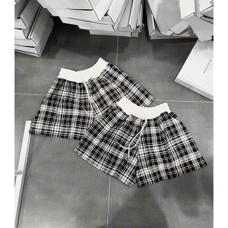 Quần Short Đùi Nữ Kẻ Caro Quần Đùi Cạp Cap Lưng Chun Trắng Có Dây Rút Chất Liệu Dạ Hàn Cao Cấp | BigBuy360 - bigbuy360.vn