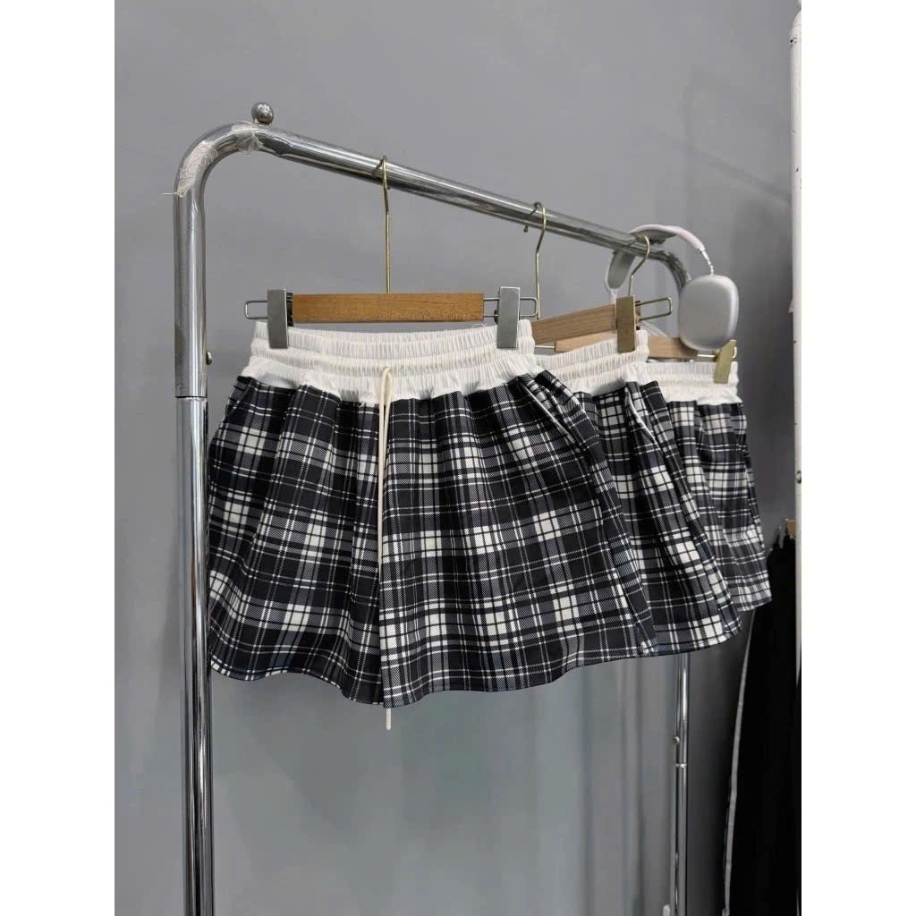 Quần Short Đùi Nữ Kẻ Caro Quần Đùi Cạp Cap Lưng Chun Trắng Có Dây Rút Chất Liệu Dạ Hàn Cao Cấp | BigBuy360 - bigbuy360.vn