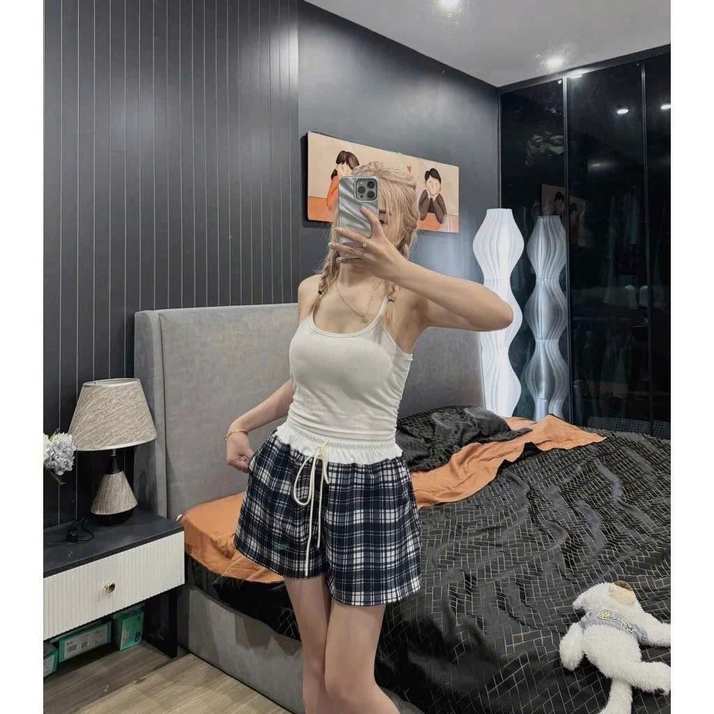 Quần Short Đùi Nữ Kẻ Caro Quần Đùi Cạp Cap Lưng Chun Trắng Có Dây Rút Chất Liệu Dạ Hàn Cao Cấp | BigBuy360 - bigbuy360.vn