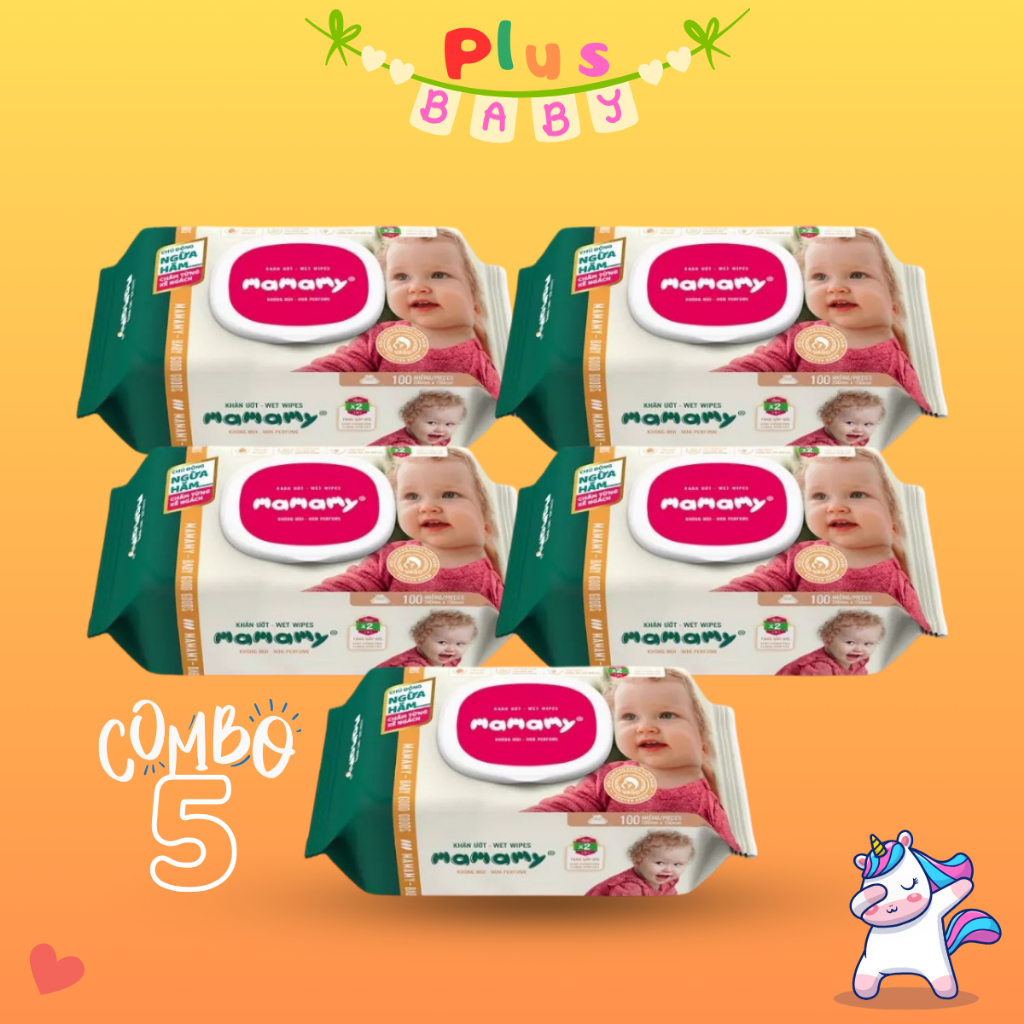 Combo 5 gói khăn ướt Mamamy 100 tờ KHÔNG MÙI