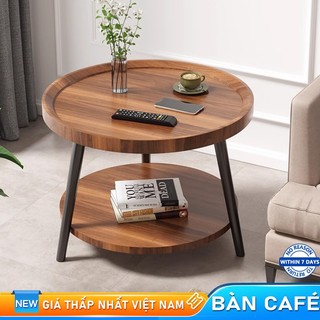  Bàn Trà Tròn Sofa Màu Gỗ Óc Chó Bàn Trà 2 Tầng Nhỏ Ban Công Dễ Di Chuyển   Mẫu Mới   