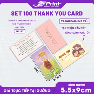 Hộp 100 Thiệp Cảm Ơn, Card Cảm Ơn, Size 9x5.5cm, Giấy C300 Cán Mờ, Cứng Cáp, Dành Tặng Khách Hàng - Thank You Card