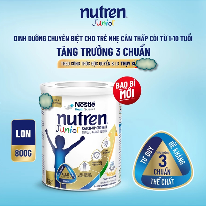 [Date mới] Sữa bột Nutren Junior Thụy Sĩ hỗ trợ tăng cân tiêu hóa tốt cho trẻ từ 1 đến 10 tuổi 800g