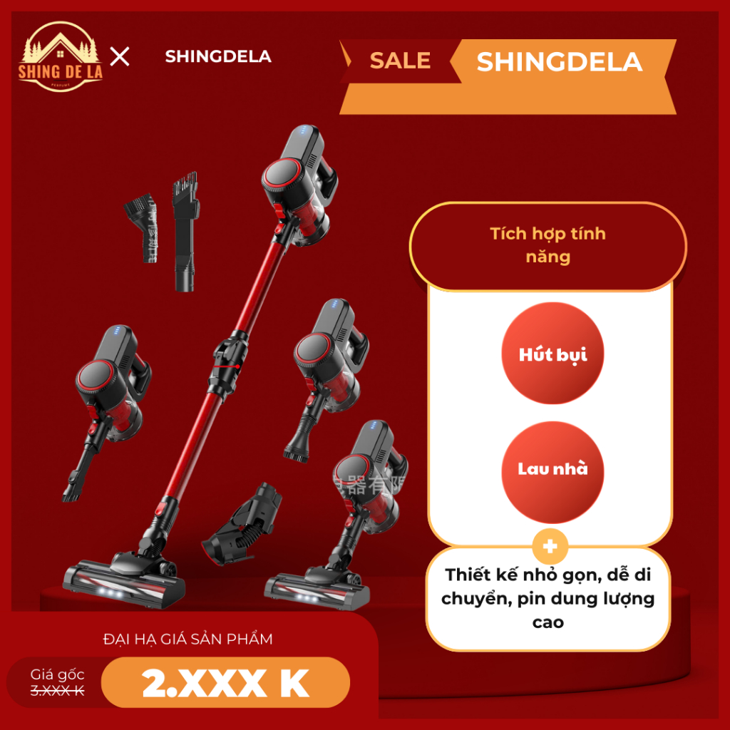 Máy hút bụi cầm tay, máy hút bụi lau sàn cầm tay, thiết kế nhỏ gọn, dễ di chuyển, pin dung lượng cao, lực hút mạnh