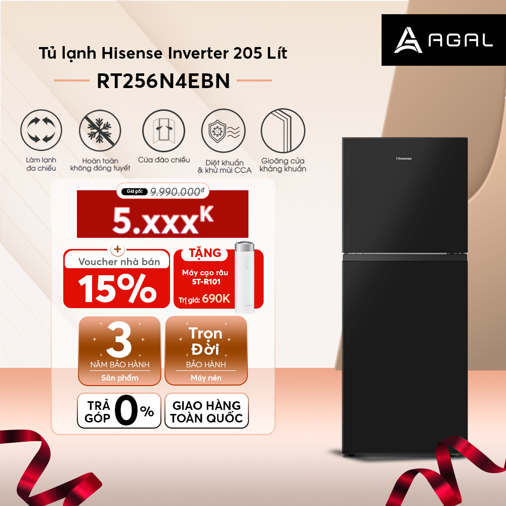 Tủ lạnh Hisense 205 lít RT256N4EBN, Tủ Lạnh Ngăn Đông Trên, Công Nghệ Inverter Pro