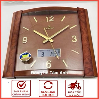 [ Có lịch ] Đồng hồ treo tường kashi K217 mặt nâu kim trôi siêu tĩnh có lịch