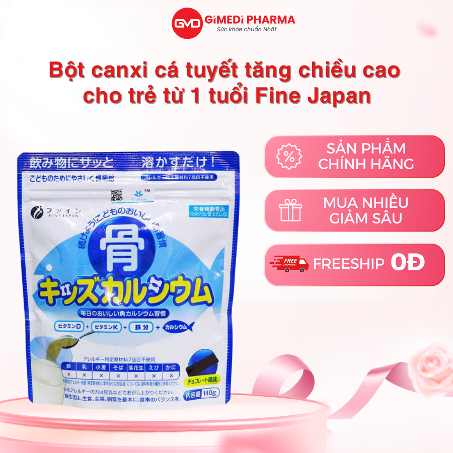Bột Canxi Cá Tuyết Bổ Sung Canxi Hỗ Trợ Tăng Chiều Cao Bone's Calcium For Kids Nhật Bản Túi 140g