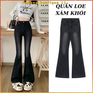  Quần bò loe nữ màu khói Quần jean loe mài cạp cao hack dáng 