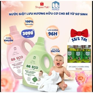 Nước giặt xả hữu cơ BB eco cần 3 lít cho trẻ em từ 0 tháng tuổi, ăn toàn cho da em bé