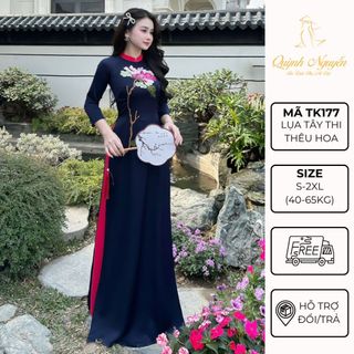  Áo dài thiết kế lụa tây thi thêu hoa thủ công tinh tế ÁO DÀI QUỲNH NGUYỄN MÃ TK177 