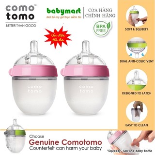 Bộ 2 bình sữa silicon chính hãng Comotomo 150ml màu hồng, tách lẻ - đổi ty