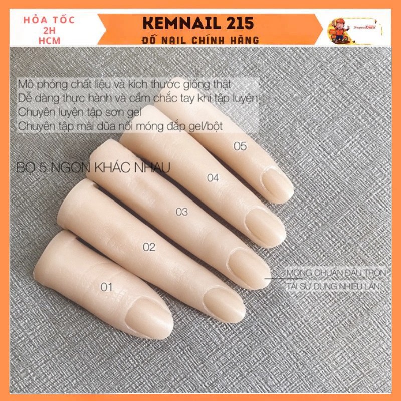 Bộ 5 ngón tay khác size Ngón Tay giả Học Nail Làm Mẫu Bộ 5 ngón tay 1 size nhựa cứng Kemnail2015