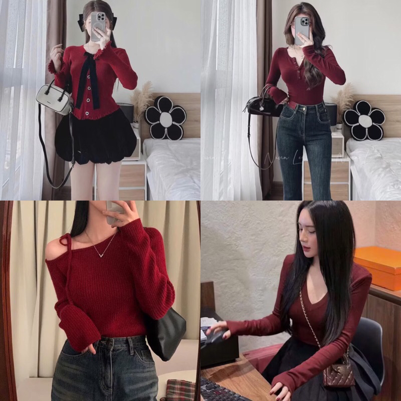 Áo len Tết - áo đỏ Len Gân GIÁ RẺ  - áo len đỏ trễ vai cuốn hút | BigBuy360 - bigbuy360.vn